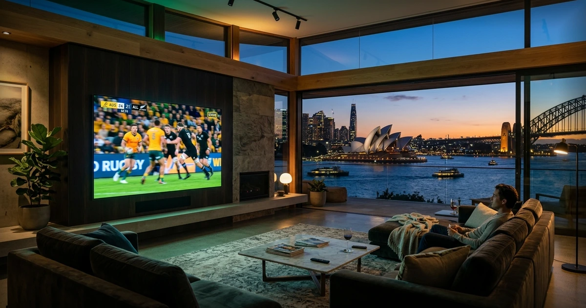 IPTV Australia — Modern 4K Smart TV Streaming Setup in Australian Living Room